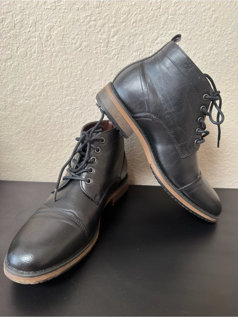 Perry Ellis Portafolio Boots Black Faux Leather Men's MANNING II Lace-Up SZ 9